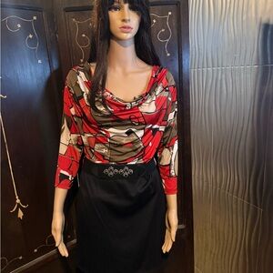 Elegant Red and Black Women's Pencil Skirt